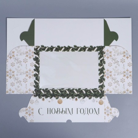 Folding box for 6 cupcakes with the window "Pattern Snowflakes", 25 x 17 x 10 cm, New Year-4