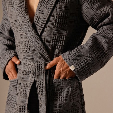 Wafel dressing gown Male SL Home: Chess "Grig Sandre", size M, 100% cotton, 340 g/m2-6