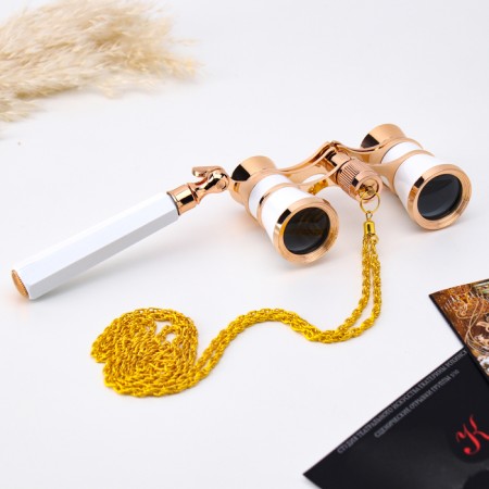 Theater binoculars, telescopic pen, chain, white-1