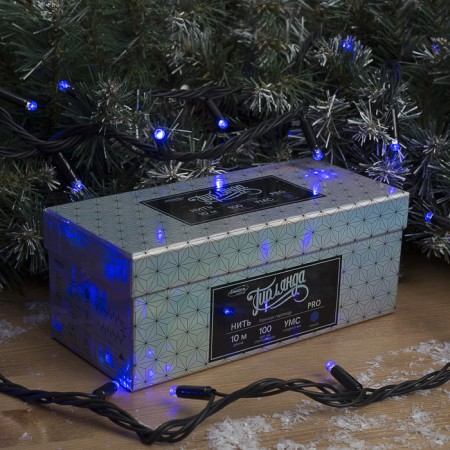 Garland "thread" 10 m, IP65, UMS, dark thread, 100 LED, glow blue, 220 V-2
