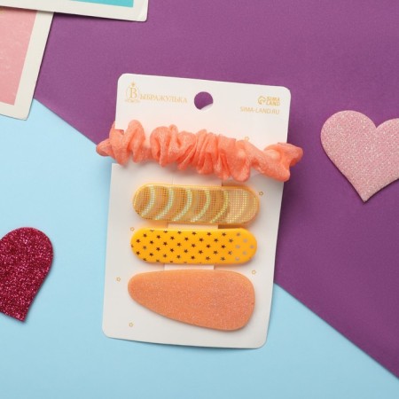 Hair set "Toliman" (1 elastic band-6 cm, 3 invisible- 5 cm) orange