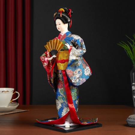 Collector doll "Geisha in a silk kimono with fan" 40 cm-4