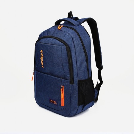 Male backpack on a zipper, 2 external pockets, blue color