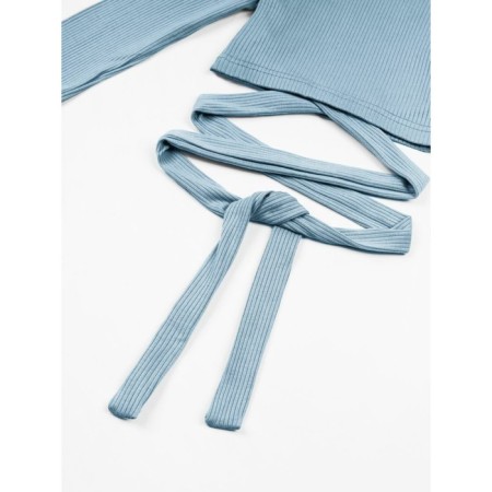 TOP for a girl with long sleeves on Generation ties, height 128 cm, blue color-7