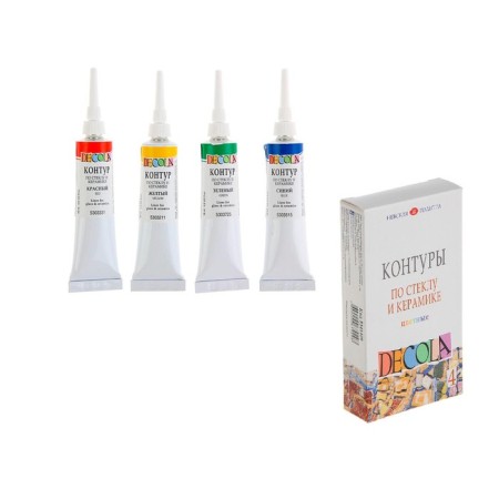 Set of circuits on glass and ceramics, set 4 colors x 18 ml, ZHK Decola, (5341409)