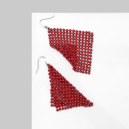 Earrings "Disco" chain mail volumetric, red color, 8 cm-1