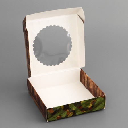 Box a gift team with a window, packaging, "Happy Defender of the Fatherland Day", 11.5 x 11.5 x 3 cm-3