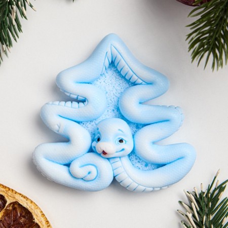 Figure soap "snake Christmas tree" blue on white, 40g