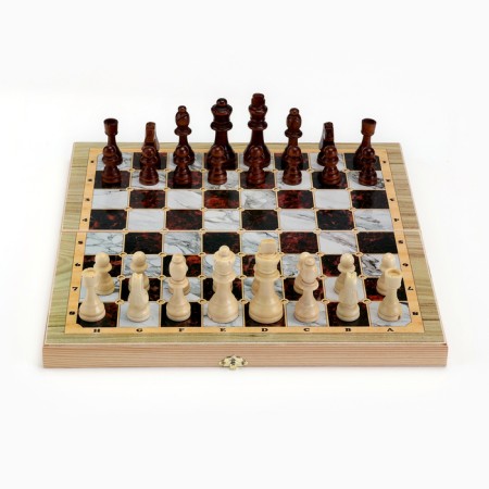 Board game 3 in 1 "Marble": chess, checkers, backgammon, woodboard 40 x 40 cm-2