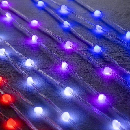 Smart garland “thread” 5 m dews with nozzles “hearts”, IP20, silver thread, 50 LED, remote control, application, glow RGB, USB-1
