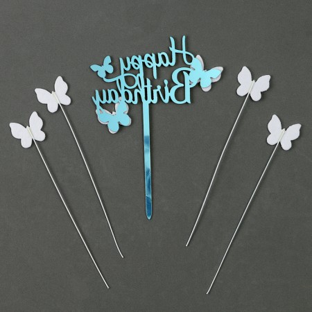Set for decorating "Happy Birthday" butterflies, set 4 pcs, color gold-2