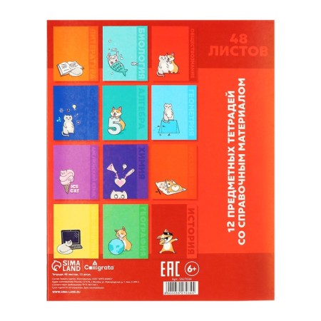 A set of object notebooks Calligrata TOP "Animals", 48 sheets, 12 items, with reference material, cover coated cardboard, matte lamination, selective UV-lame, offset block-25