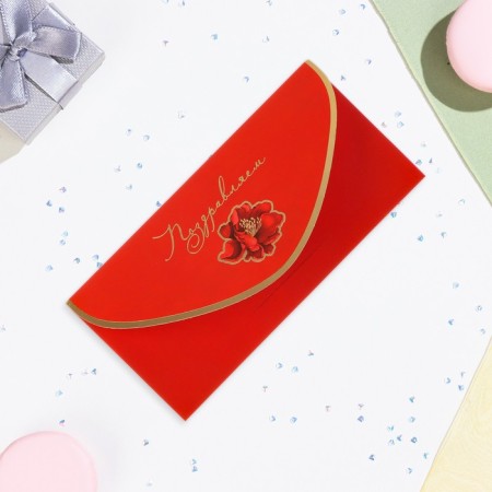 The envelope "Congratulations!" Cutting, embossing, software touch, red flower-3