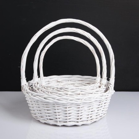 A set of baskets, 3 pcs, 39 × 14/40 cm, 30 × 12/35 cm, 25 × 10/30 cm, white, willow-1