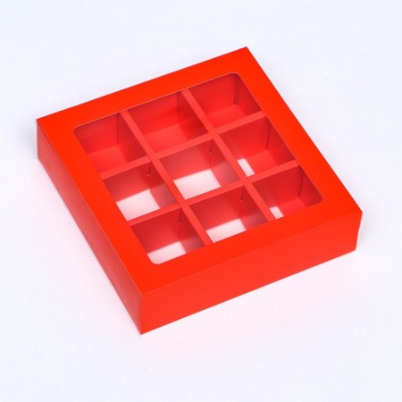 Cardboard box with a shell under 9 sweets, 13.8 x 13.8 x 3.8 cm, cellulose, scarlet-1