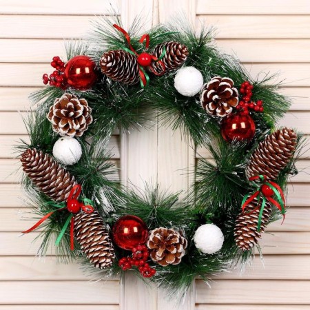 New Year's Wreath D-30 cm "Shishechki with balls"