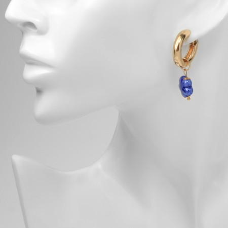 Earrings with the removable element "Transformer" flower, white-blue color in gold-4