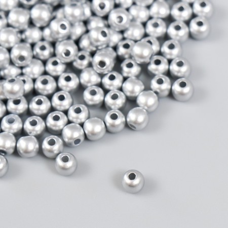 Set of beads "needlework" plastic, diameter 5 mm, 25 g, silver