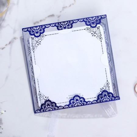 An invitation to a wedding with the tape "Two hearts - one love", on plastic, blue color-4