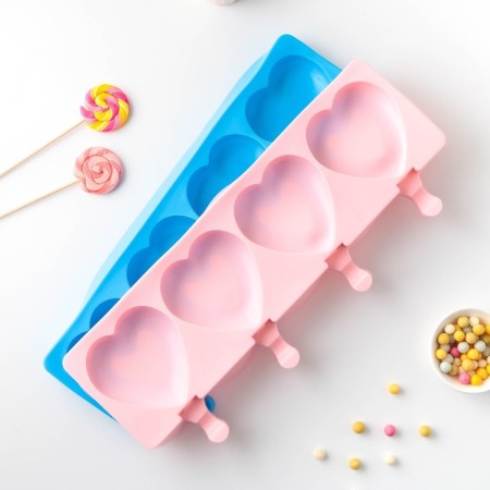 Ice Cream Form “Heart”, silicone, 37 × 15 × 2.5 cm, 4 cells (9.2 × 8.4 cm), Mix color-7