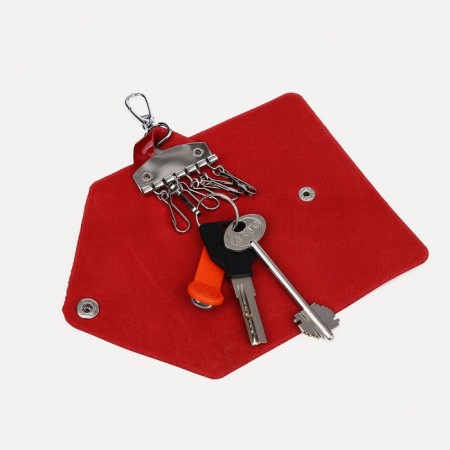 Key, length 11 cm, button, 7 carabiners, red color-2