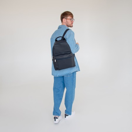 City backpack, textura made of artificial leather with zipper, outer pocket, blue color-7