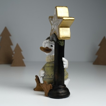 Souvenir Polystone Light "Goose in a sweater at a lamppost with a star" 12.5x9x20.3 cm-3