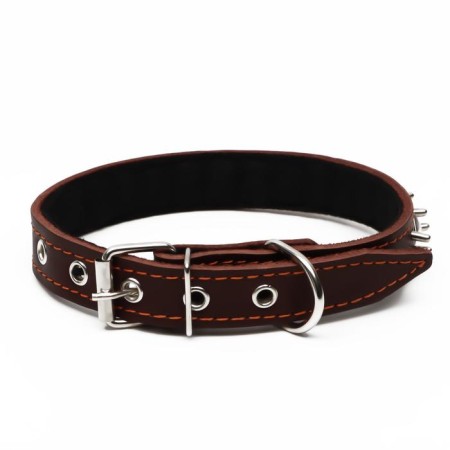 Leather collar on synthetic winterizer "Hedgehog", 56 x 2.5 cm, Osh 35-45 cm, brown-1