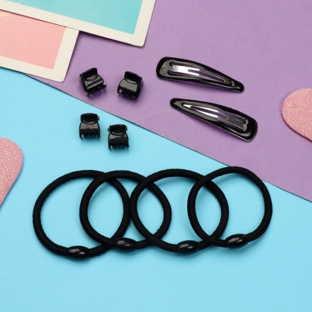 Hair set "Perfection" (4 invisibility, 4 crab, 12 elastic bands) black, mix-2
