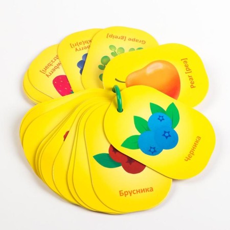 Cards on the ring for learning English "Fruits and berries", 20 cards, ring, 3+-1