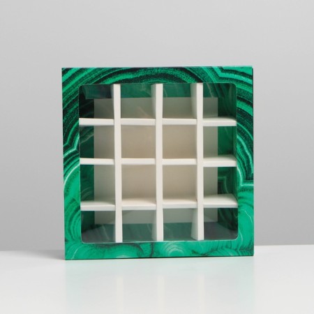 Box for sweets, confectionery packaging, 16 cells, “malachite” 17.7 x 17.7 x 3.8 cm-1