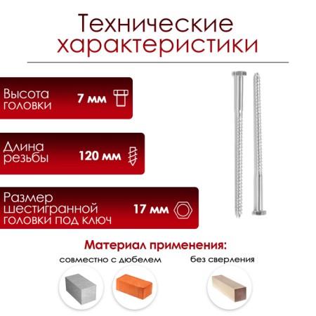 Bolt "Capercaillie", plumbing, Din571, M10x200 mm, 50 pcs-1
