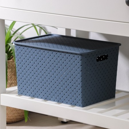 Storage basket with a birch bark cover, 14 l, 35 × 24.5 × 20.5 cm, blue color-1