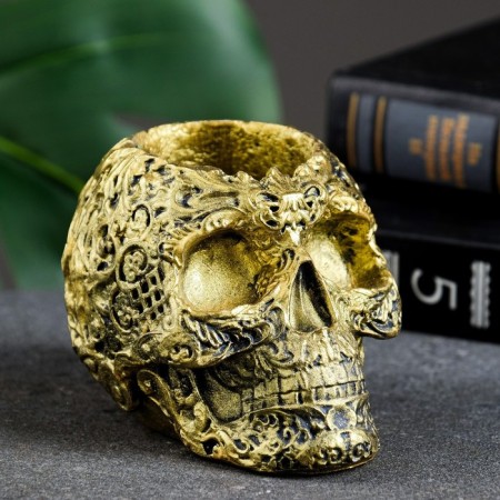 Kashpo - organizer "Skull Flower" aged gold, 11x7x7cm