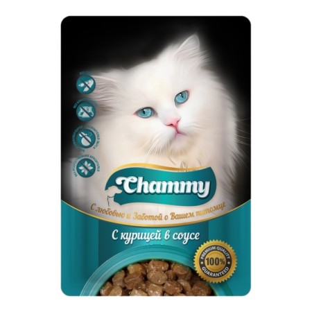 CHAMMY Wet food for cats, chicken, pieces in sauce, spider, 85 g