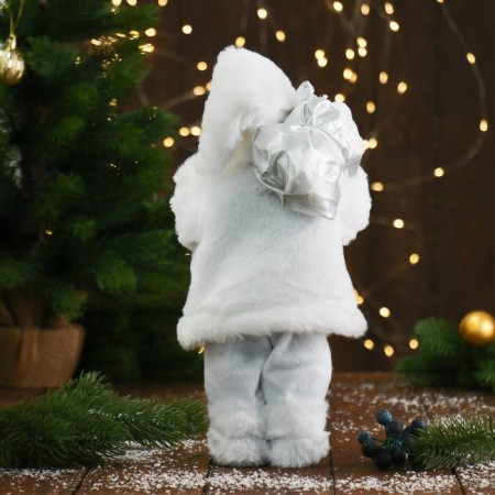 Santa Claus "in a white fur coat, with a flashlight and gifts" 30 cm-2