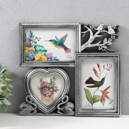 Multi -chamber in 3 photos (10x15/2 pcs, 10x10/1 pcs) plastic, col. silver