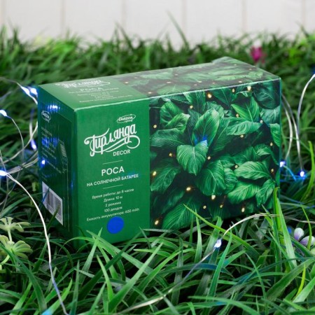 Garland "thread" 10 m dew, silver thread, 100 led, blue glow, 2 modes, solar battery-4