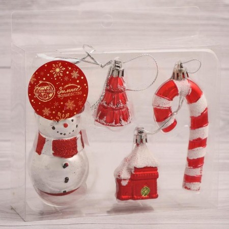 Jewelry decoration "Snowman Fun" (set 4 pcs) red-1