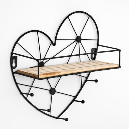 Wall hanger with a shelf "Heart", with backlight, 5 hooks, black-3