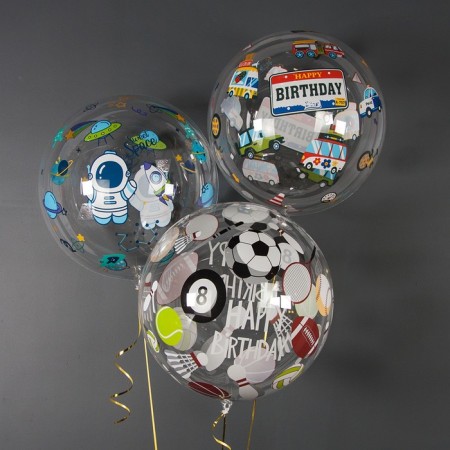 The ball is polymer with a valve 18 ’’ Deco Bubble, "cars", transparent, crystal, 1 pc. in the unit.-1