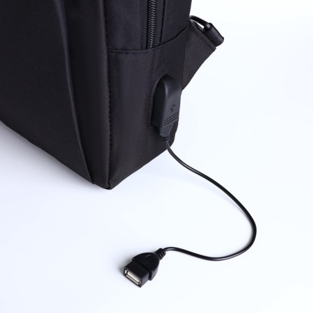 Male sling bag from textiles, with USB, black color-4