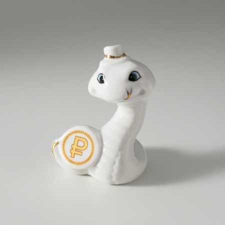 Souvenir ceramics "White snake in a hat, with a coin" with gold 4x6x8.5 cm-4
