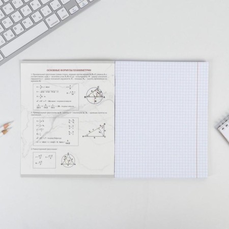 A notebook 48 sheets, A5, marble, from reference. mat. “September 1: Geometry”, cover coated cardboard 230 gr., Inner block in a cage 80 gr., White is 96%-2