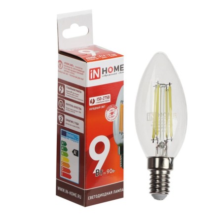 LED lamp In Home Led-Svetcha-Deco, 9 W, 230 V, E14, 6500 K, 1040 lm, transparent