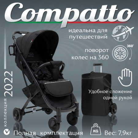 Walking stroller Sweet Baby Compatto, Black color-1