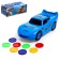 The car "Carry", works from batteries, shoots with discs, light and sound, blue color