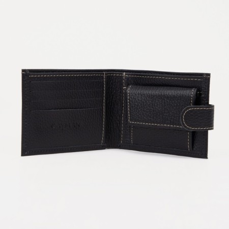 Male purse on a button, for bills, for cards, for coins, black color-2