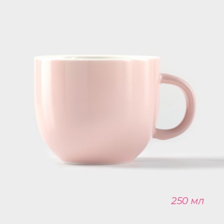 Tea steam ceramic with a spoon "Zephar", 2 items: a cup 250 ml, a saucer d = 13 cm, pink color-2