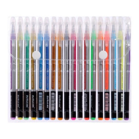 A set of gel pens 18 colors, a striped silver body, in a blister on a button